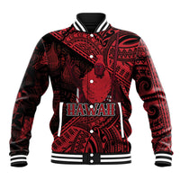 Hawaii King Kamehameha Baseball Jacket With Hawaiian Ipu Motifs Red Version