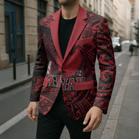 Hawaii King Kamehameha Blazer With Hawaiian Ipu Motifs Red Version