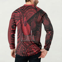 Hawaii King Kamehameha Button Sweatshirt With Hawaiian Ipu Motifs Red Version