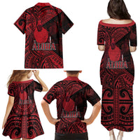 Hawaii King Kamehameha Family Matching Puletasi and Hawaiian Shirt With Hawaiian Ipu Motifs Red Version LT05 - Polynesian Pride