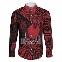Hawaii King Kamehameha Family Matching Tank Maxi Dress and Hawaiian Shirt With Hawaiian Ipu Motifs Red Version LT05 Dad's Shirt - Long Sleeve Red - Polynesian Pride