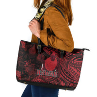 Hawaii King Kamehameha Leather Tote Bag With Hawaiian Ipu Motifs Red Version