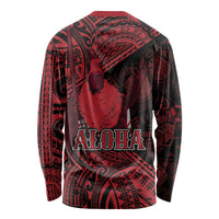 Hawaii King Kamehameha Long Sleeve Shirt With Hawaiian Ipu Motifs Red Version