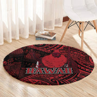 Hawaii King Kamehameha Round Carpet With Hawaiian Ipu Motifs Red Version