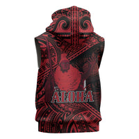 Hawaii King Kamehameha Sleeveless Hoodie With Hawaiian Ipu Motifs Red Version