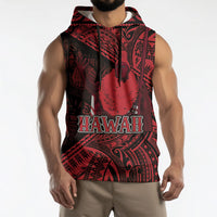 Hawaii King Kamehameha Sleeveless Hoodie With Hawaiian Ipu Motifs Red Version