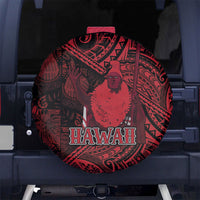 Hawaii King Kamehameha Spare Tire Cover With Hawaiian Ipu Motifs Red Version