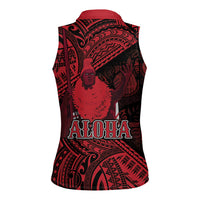 Hawaii King Kamehameha Women Sleeveless Polo Shirt With Hawaiian Ipu Motifs Red Version