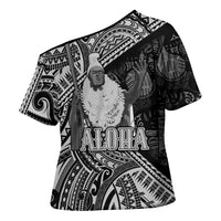 Hawaii King Kamehameha Cross Shoulder Shirt With Hawaiian Ipu Motifs Black Version