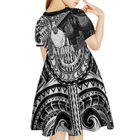Hawaii King Kamehameha Kid Short Sleeve Dress With Hawaiian Ipu Motifs Black Version
