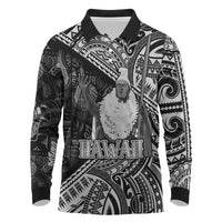 Hawaii King Kamehameha Long Sleeve Polo Shirt With Hawaiian Ipu Motifs Black Version