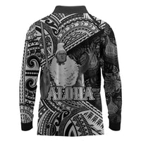 Hawaii King Kamehameha Long Sleeve Polo Shirt With Hawaiian Ipu Motifs Black Version