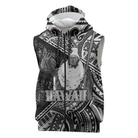 Hawaii King Kamehameha Sleeveless Zip Hoodie With Hawaiian Ipu Motifs Black Version