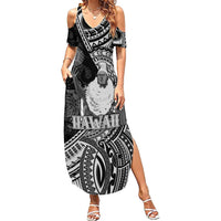 Hawaii King Kamehameha Summer Maxi Dress With Hawaiian Ipu Motifs Black Version