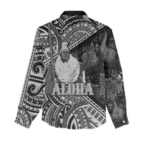 Hawaii King Kamehameha Women Casual Shirt With Hawaiian Ipu Motifs Black Version