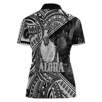 Hawaii King Kamehameha Women Polo Shirt With Hawaiian Ipu Motifs Black Version