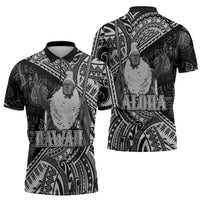 Hawaii King Kamehameha Zipper Polo Shirt With Hawaiian Ipu Motifs Black Version