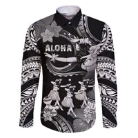 Hawaii Beautiful Hula Dancers Family Matching Off The Shoulder Long Sleeve Dress and Hawaiian Shirt With Ipu Keke And Pahu Drum LT05 Dad's Shirt - Long Sleeve Black - Polynesian Pride