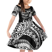Hawaii Beautiful Hula Dancers Family Matching Off Shoulder Short Dress and Hawaiian Shirt With Ipu Keke And Pahu Drum LT05 Daughter's Dress Black - Polynesian Pride