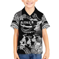Hawaii Beautiful Hula Dancers Family Matching Off Shoulder Short Dress and Hawaiian Shirt With Ipu Keke And Pahu Drum LT05 Son's Shirt Black - Polynesian Pride