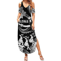 Hawaii Beautiful Hula Dancers Family Matching Summer Maxi Dress and Hawaiian Shirt With Ipu Keke And Pahu Drum LT05 Mom's Dress Black - Polynesian Pride