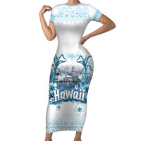 Hawaii Sugar Plantation Family Matching Short Sleeve Bodycon Dress and Hawaiian Shirt With Hawaiian Tapa Pattern LT05 Mom's Dress White - Polynesian Pride