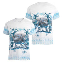 Hawaii Sugar Plantation Women V-Neck T-Shirt With Hawaiian Tapa Pattern