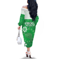 Cook Islands Maori Language Week Family Matching Off The Shoulder Long Sleeve Dress and Hawaiian Shirt Pacific Tapa Pattern