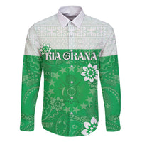 Cook Islands Maori Language Week Family Matching Off Shoulder Maxi Dress and Hawaiian Shirt Pacific Tapa Pattern LT05 Dad's Shirt - Long Sleeve Green - Polynesian Pride