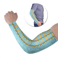 Hawaii Shell Tiare Anthurium Heliconia Lei Arm Sleeves With Tapa Pattern Baby Blue