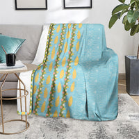 Hawaii Shell Tiare Anthurium Heliconia Lei Blanket With Tapa Pattern Baby Blue