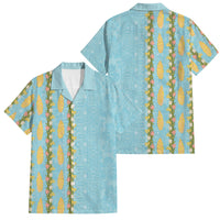 Hawaii Shell Tiare Anthurium Heliconia Lei Family Matching Summer Maxi Dress and Hawaiian Shirt With Tapa Pattern Baby Blue LT05 Dad's Shirt - Short Sleeve Blue - Polynesian Pride