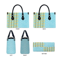 Hawaii Shell Tiare Anthurium Heliconia Lei Leather Bag With Tapa Pattern Baby Blue