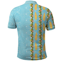 Hawaii Shell Tiare Anthurium Heliconia Lei Polo Shirt With Tapa Pattern Baby Blue