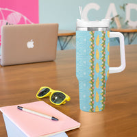 Hawaii Shell Tiare Anthurium Heliconia Lei Tumbler With Handle With Tapa Pattern Baby Blue