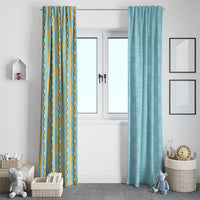 Hawaii Shell Tiare Anthurium Heliconia Lei Window Curtain With Tapa Pattern Baby Blue