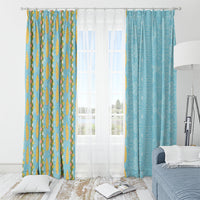 Hawaii Shell Tiare Anthurium Heliconia Lei Window Curtain With Tapa Pattern Baby Blue
