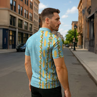 Hawaii Shell Tiare Anthurium Heliconia Lei Zipper Polo Shirt With Tapa Pattern Baby Blue LT05 - Polynesian Pride