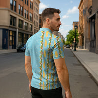 Hawaii Shell Tiare Anthurium Heliconia Lei Zipper Polo Shirt With Tapa Pattern Baby Blue