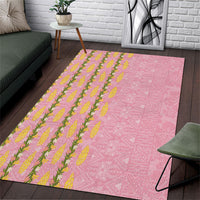 Hawaii Shell Tiare Anthurium Heliconia Lei Area Rug With Tapa Pattern Baby Pink