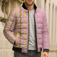 Hawaii Shell Tiare Anthurium Heliconia Lei Bomber Puffer Jacket With Tapa Pattern Baby Pink