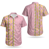 Hawaii Shell Tiare Anthurium Heliconia Lei Couples Matching Tank Maxi Dress and Hawaiian Shirt With Tapa Pattern Baby Pink LT05 - Polynesian Pride
