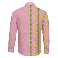 Hawaii Shell Tiare Anthurium Heliconia Lei Family Matching Mermaid Dress and Hawaiian Shirt With Tapa Pattern Baby Pink