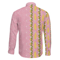 Hawaii Shell Tiare Anthurium Heliconia Lei Family Matching Off Shoulder Maxi Dress and Hawaiian Shirt With Tapa Pattern Baby Pink LT05 Son's Shirt Pink - Polynesian Pride