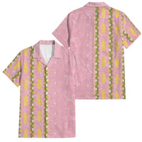 Hawaii Shell Tiare Anthurium Heliconia Lei Family Matching Puletasi and Hawaiian Shirt With Tapa Pattern Baby Pink LT05 Dad's Shirt - Short Sleeve Pink - Polynesian Pride