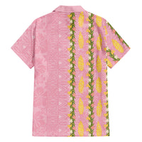 Hawaii Shell Tiare Anthurium Heliconia Lei Family Matching Puletasi and Hawaiian Shirt With Tapa Pattern Baby Pink LT05 Dad's Shirt - Long Sleeve Pink - Polynesian Pride