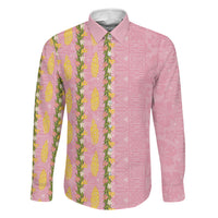 Hawaii Shell Tiare Anthurium Heliconia Lei Family Matching Puletasi and Hawaiian Shirt With Tapa Pattern Baby Pink LT05 Daughter's Dress Pink - Polynesian Pride
