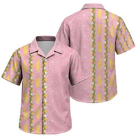 Hawaii Shell Tiare Anthurium Heliconia Lei Family Matching Puletasi and Hawaiian Shirt With Tapa Pattern Baby Pink LT05 Son's Shirt Pink - Polynesian Pride
