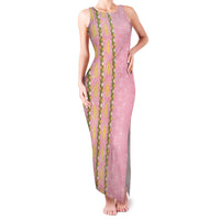 Hawaii Shell Tiare Anthurium Heliconia Lei Family Matching Tank Maxi Dress and Hawaiian Shirt With Tapa Pattern Baby Pink