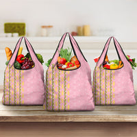Hawaii Shell Tiare Anthurium Heliconia Lei Grocery Bag With Tapa Pattern Baby Pink